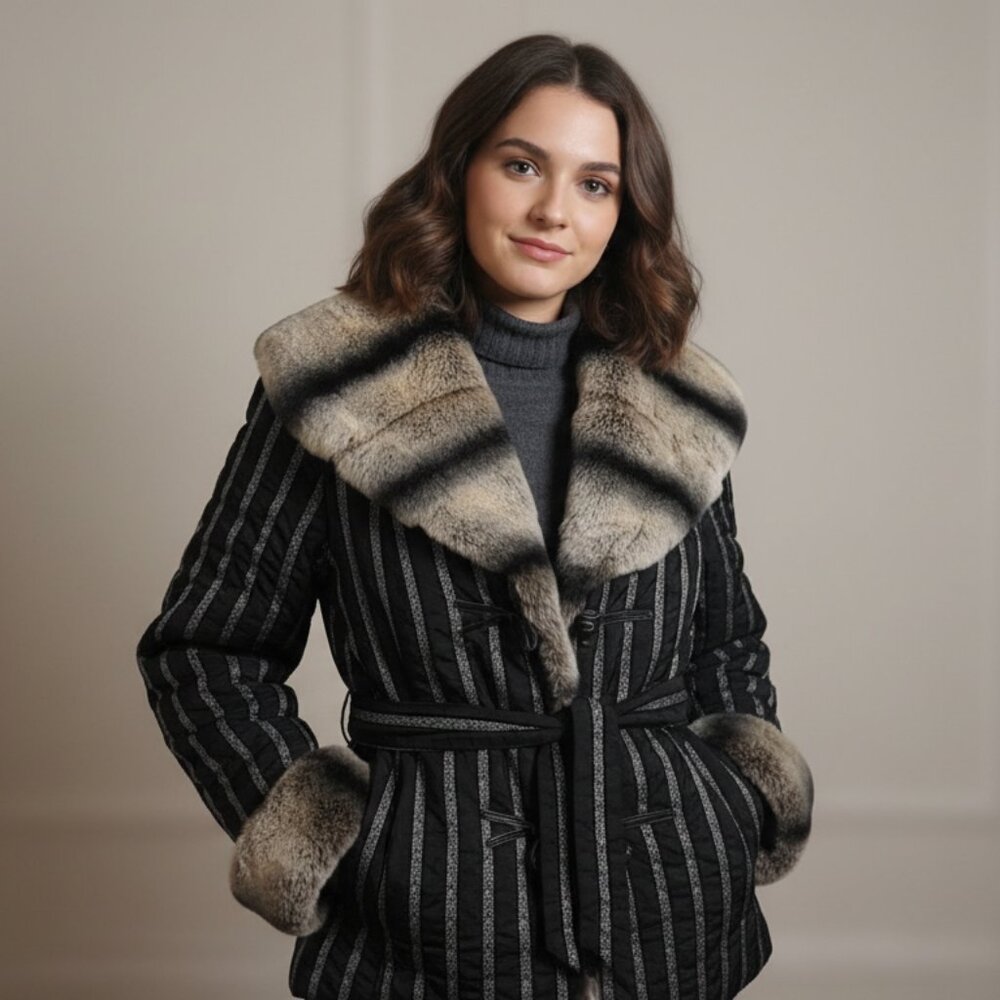 Rare, Vintage Daniela Vitali Raccoon Fur Jacket, Hooded,  Sz (US 10-12 )